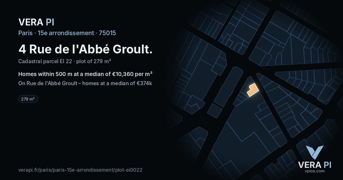 4 Rue de l'Abbé Groult, 15e arrondissement at night – the plot lit, the parcels around coloured by the prices near them