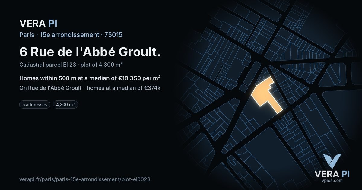 6 Rue de l'Abbé Groult, 15e arrondissement at night – the plot lit, the parcels around coloured by the prices near them