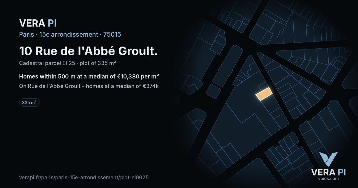 10 Rue de l'Abbé Groult, 15e arrondissement at night – the plot lit, the parcels around coloured by the prices near them