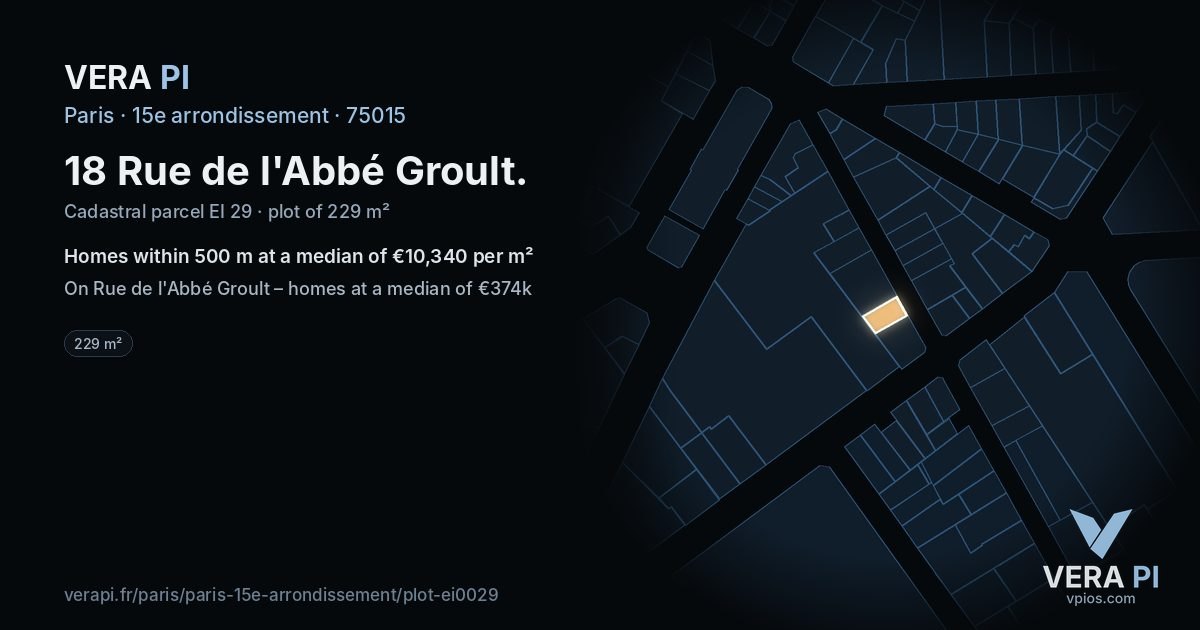 18 Rue de l'Abbé Groult, 15e arrondissement at night – the plot lit, the parcels around coloured by the prices near them
