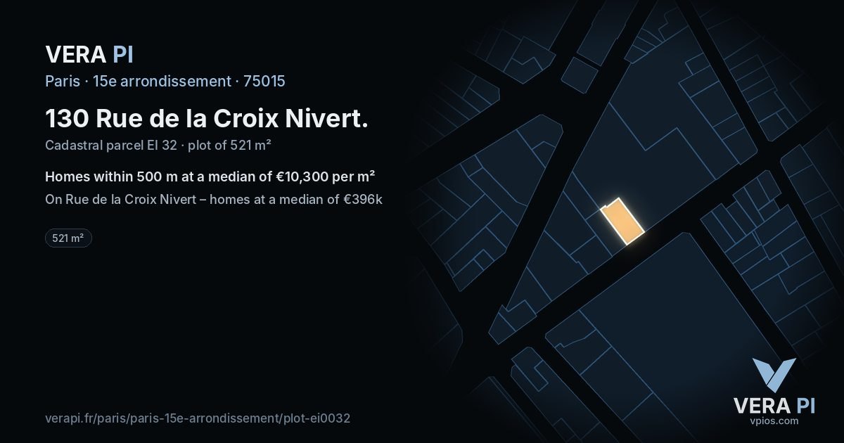 130 Rue de la Croix Nivert, 15e arrondissement at night – the plot lit, the parcels around coloured by the prices near them