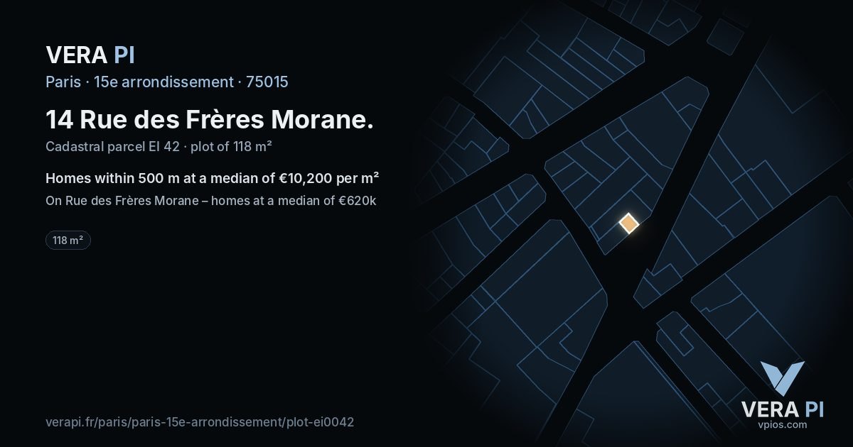 14 Rue des Frères Morane, 15e arrondissement at night – the plot lit, the parcels around coloured by the prices near them