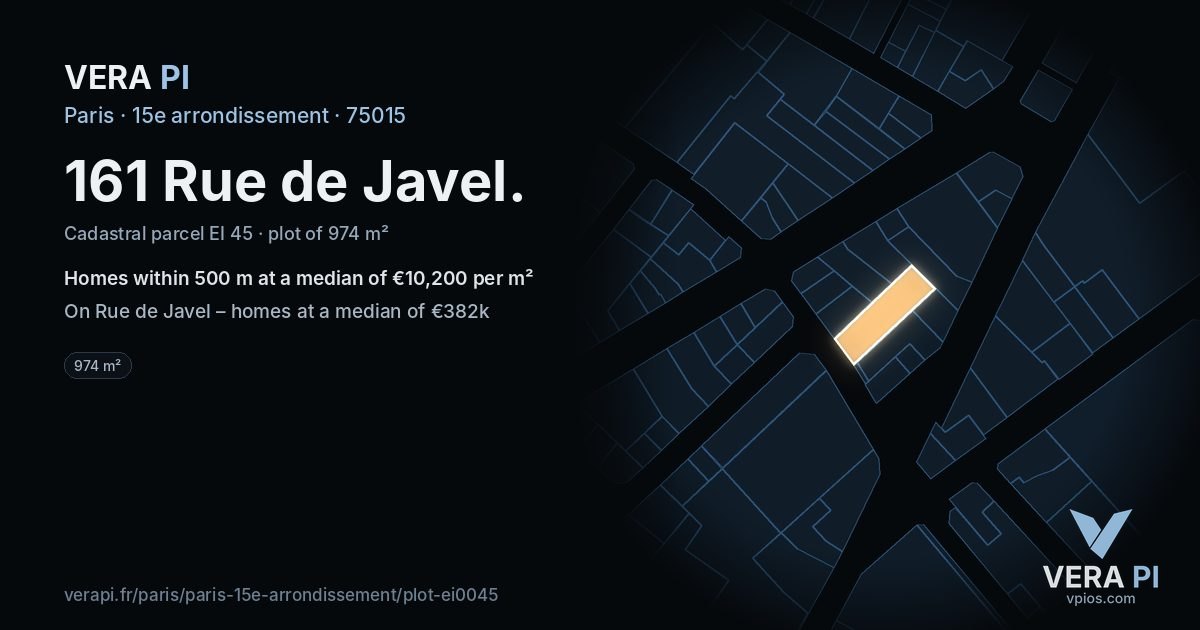 161 Rue de Javel, 15e arrondissement at night – the plot lit, the parcels around coloured by the prices near them