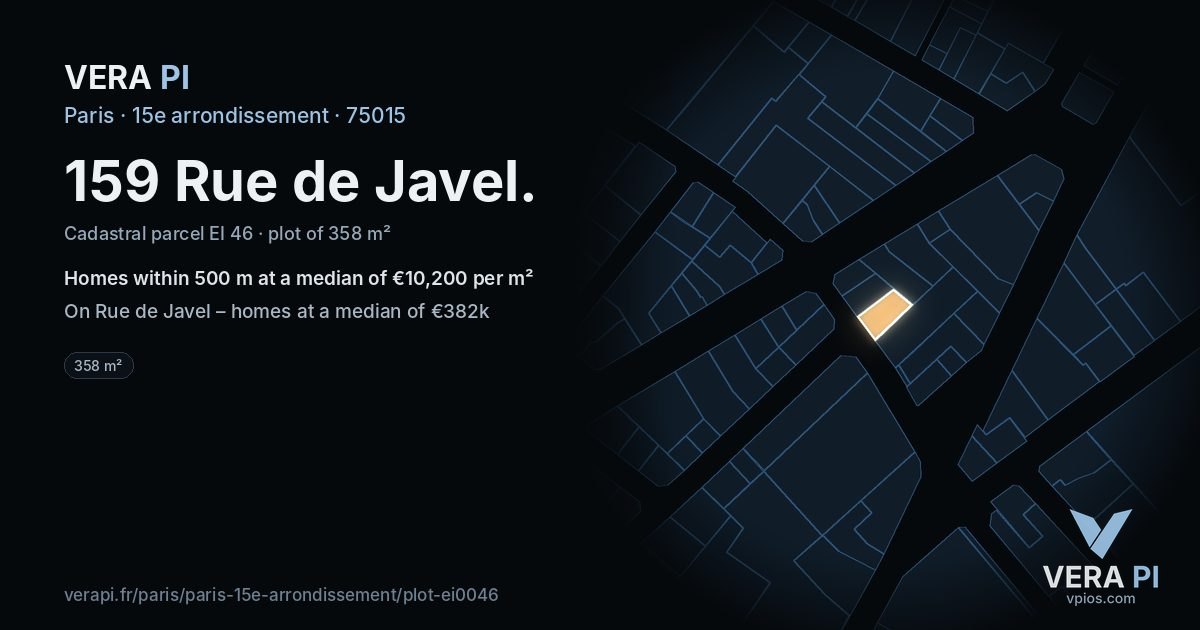 159 Rue de Javel, 15e arrondissement at night – the plot lit, the parcels around coloured by the prices near them
