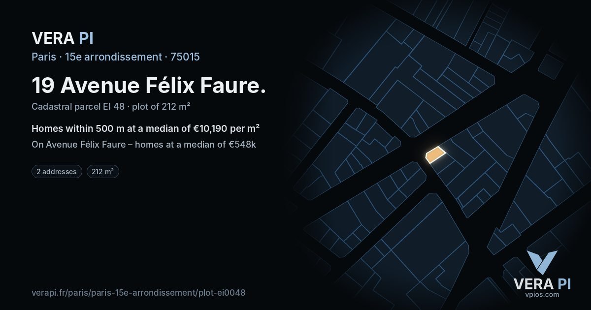 19 Avenue Félix Faure, 15e arrondissement at night – the plot lit, the parcels around coloured by the prices near them