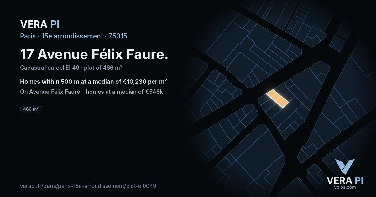 17 Avenue Félix Faure, 15e arrondissement at night – the plot lit, the parcels around coloured by the prices near them