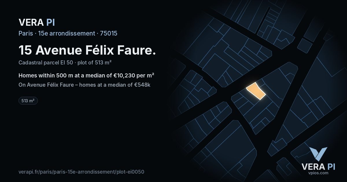 15 Avenue Félix Faure, 15e arrondissement at night – the plot lit, the parcels around coloured by the prices near them