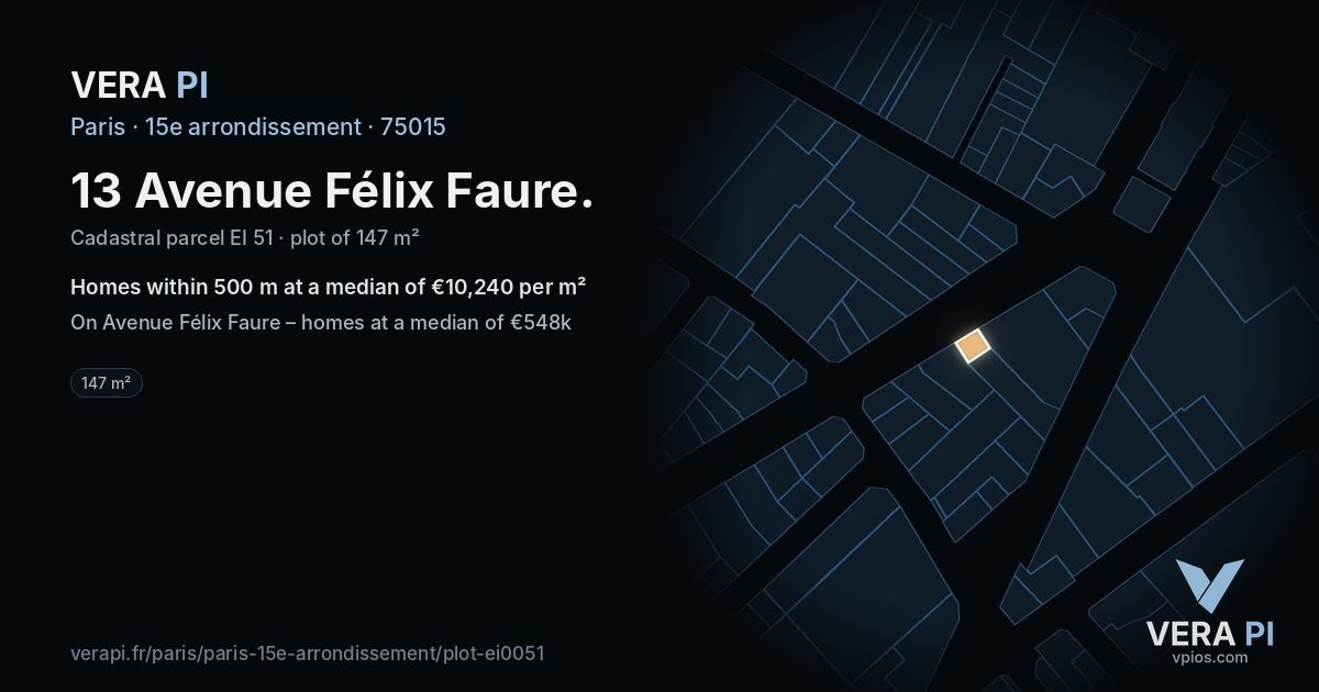 13 Avenue Félix Faure, 15e arrondissement at night – the plot lit, the parcels around coloured by the prices near them