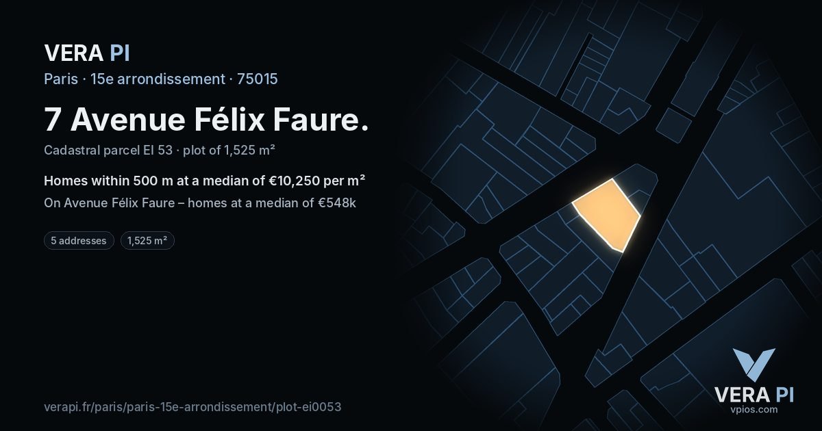 7 Avenue Félix Faure, 15e arrondissement at night – the plot lit, the parcels around coloured by the prices near them