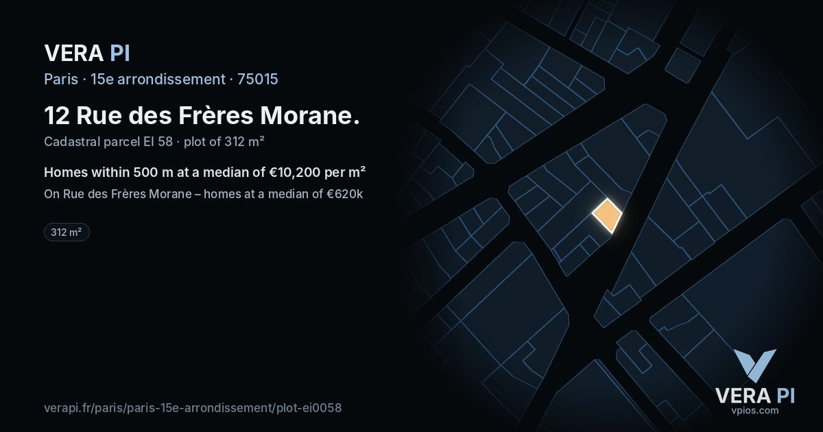 12 Rue des Frères Morane, 15e arrondissement at night – the plot lit, the parcels around coloured by the prices near them