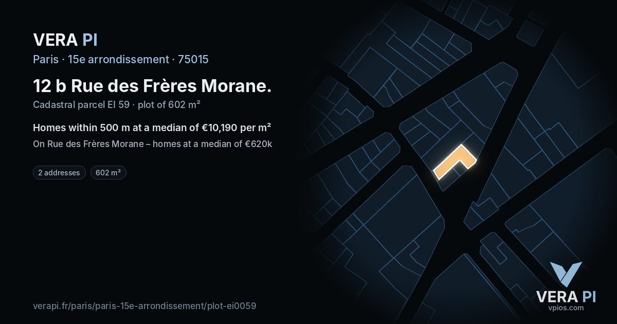 12 b Rue des Frères Morane, 15e arrondissement at night – the plot lit, the parcels around coloured by the prices near them