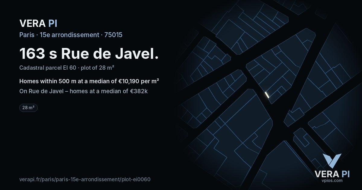 163 s Rue de Javel, 15e arrondissement at night – the plot lit, the parcels around coloured by the prices near them