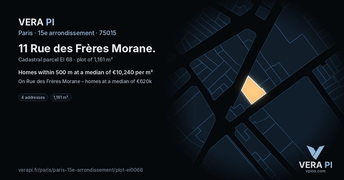 11 Rue des Frères Morane, 15e arrondissement at night – the plot lit, the parcels around coloured by the prices near them