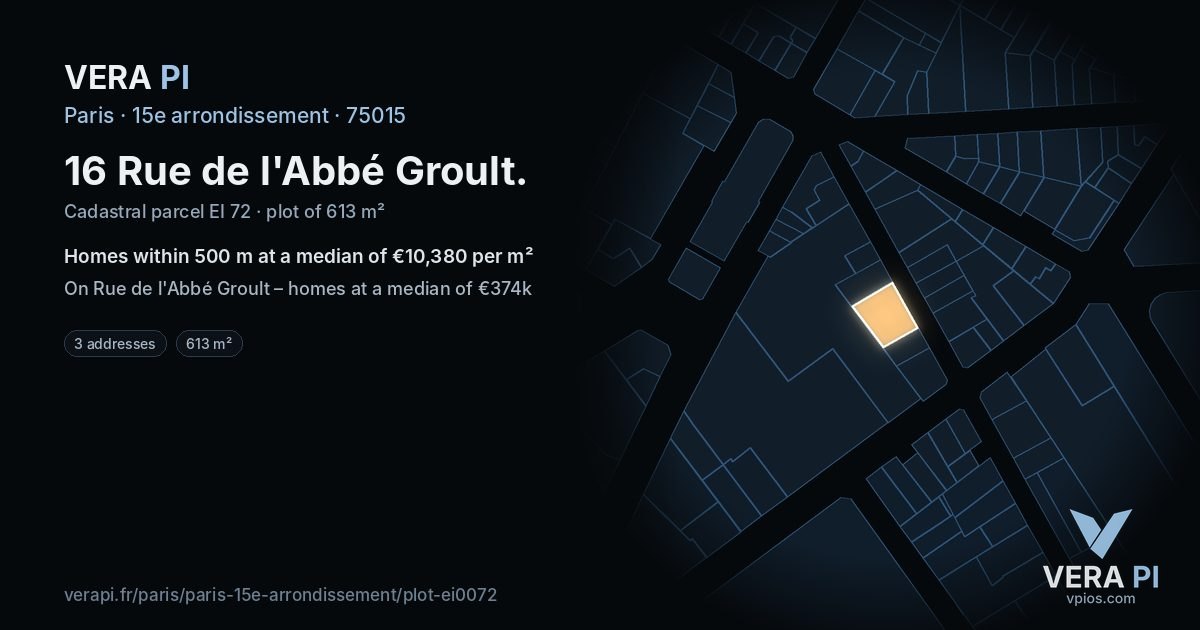 16 Rue de l'Abbé Groult, 15e arrondissement at night – the plot lit, the parcels around coloured by the prices near them