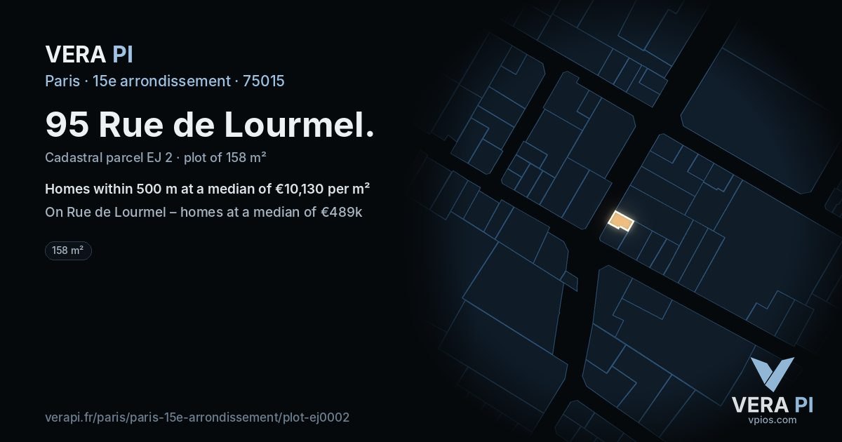 95 Rue de Lourmel, 15e arrondissement at night – the plot lit, the parcels around coloured by the prices near them