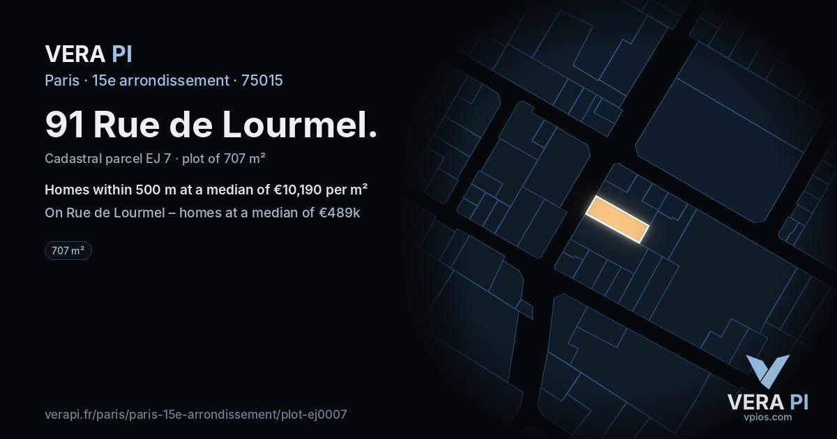 91 Rue de Lourmel, 15e arrondissement at night – the plot lit, the parcels around coloured by the prices near them