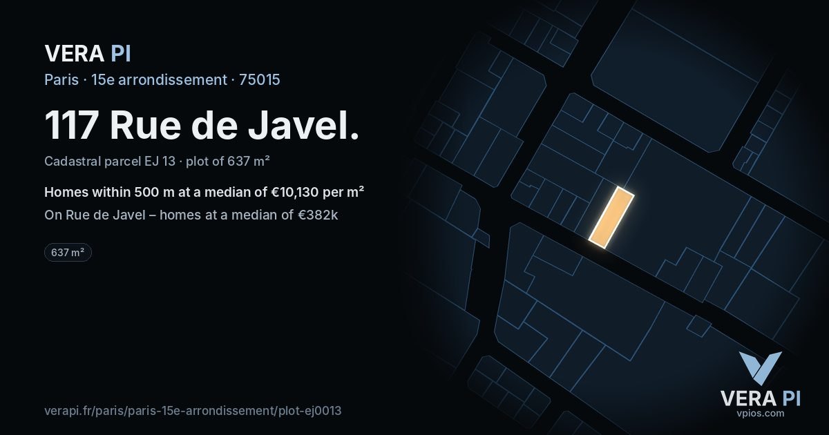 117 Rue de Javel, 15e arrondissement at night – the plot lit, the parcels around coloured by the prices near them