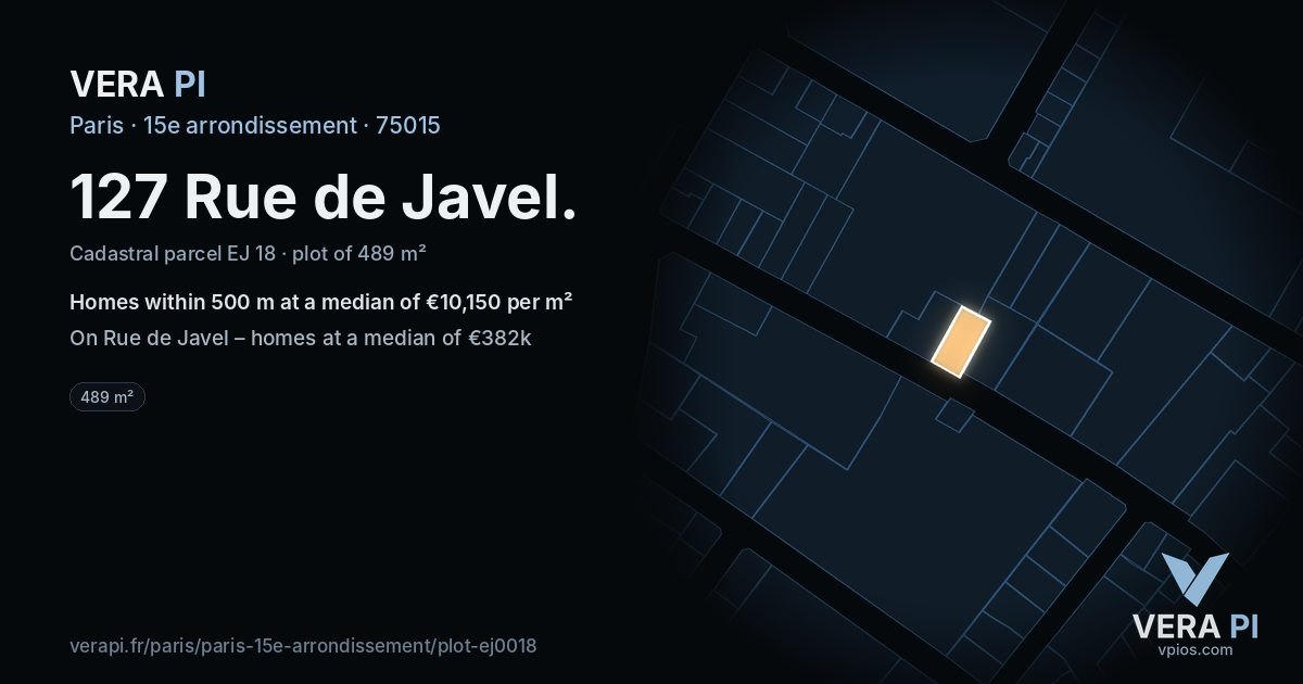 127 Rue de Javel, 15e arrondissement at night – the plot lit, the parcels around coloured by the prices near them