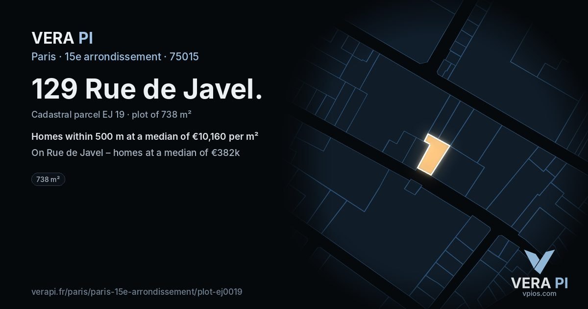 129 Rue de Javel, 15e arrondissement at night – the plot lit, the parcels around coloured by the prices near them