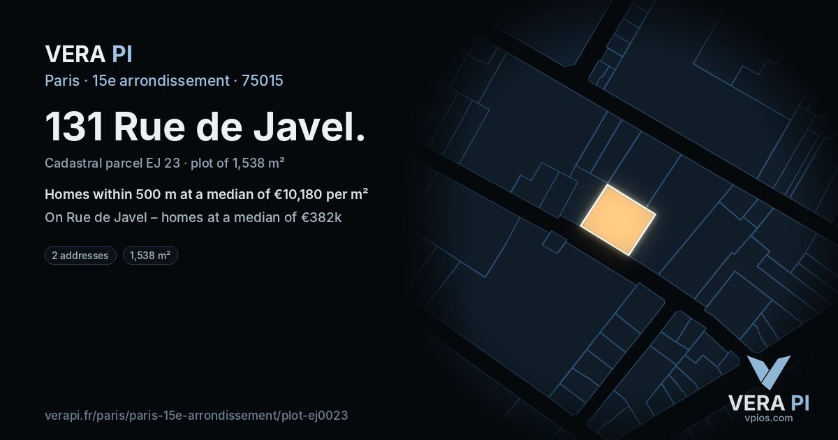 131 Rue de Javel, 15e arrondissement at night – the plot lit, the parcels around coloured by the prices near them