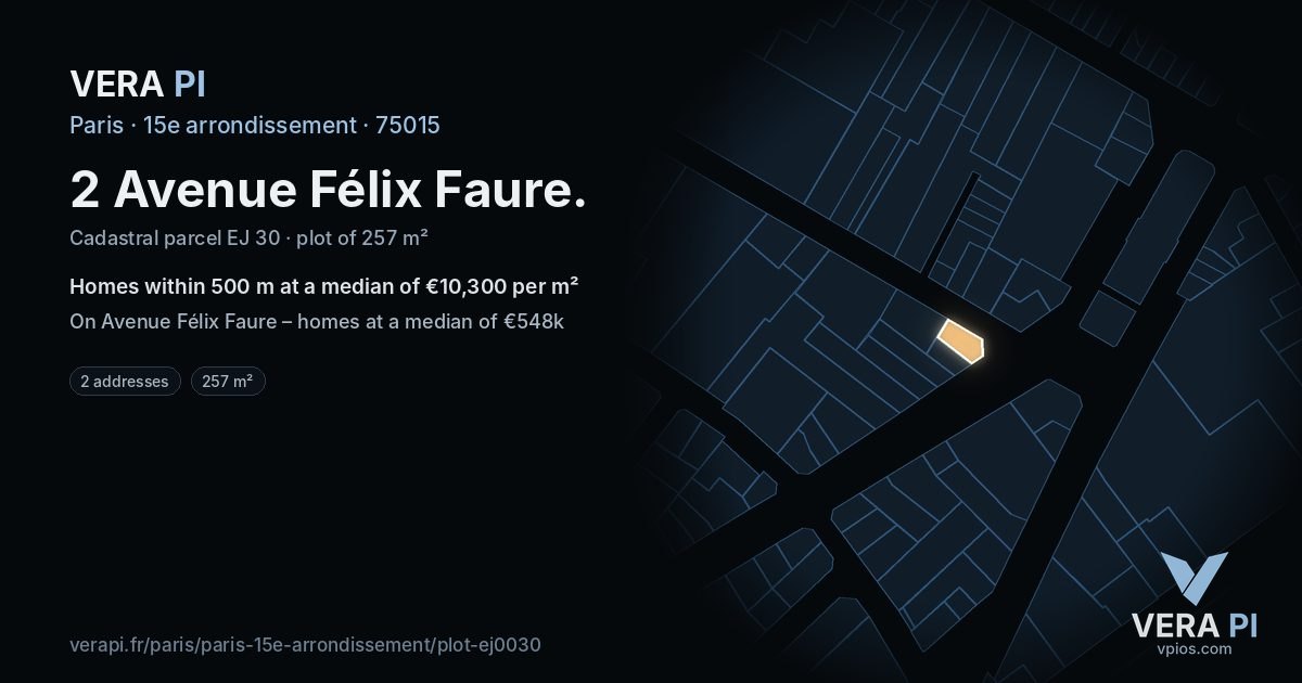 2 Avenue Félix Faure, 15e arrondissement at night – the plot lit, the parcels around coloured by the prices near them