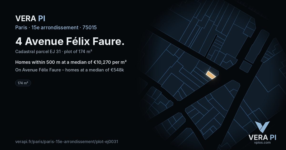 4 Avenue Félix Faure, 15e arrondissement at night – the plot lit, the parcels around coloured by the prices near them