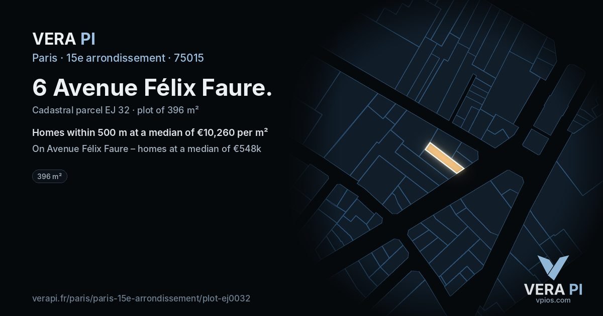 6 Avenue Félix Faure, 15e arrondissement at night – the plot lit, the parcels around coloured by the prices near them