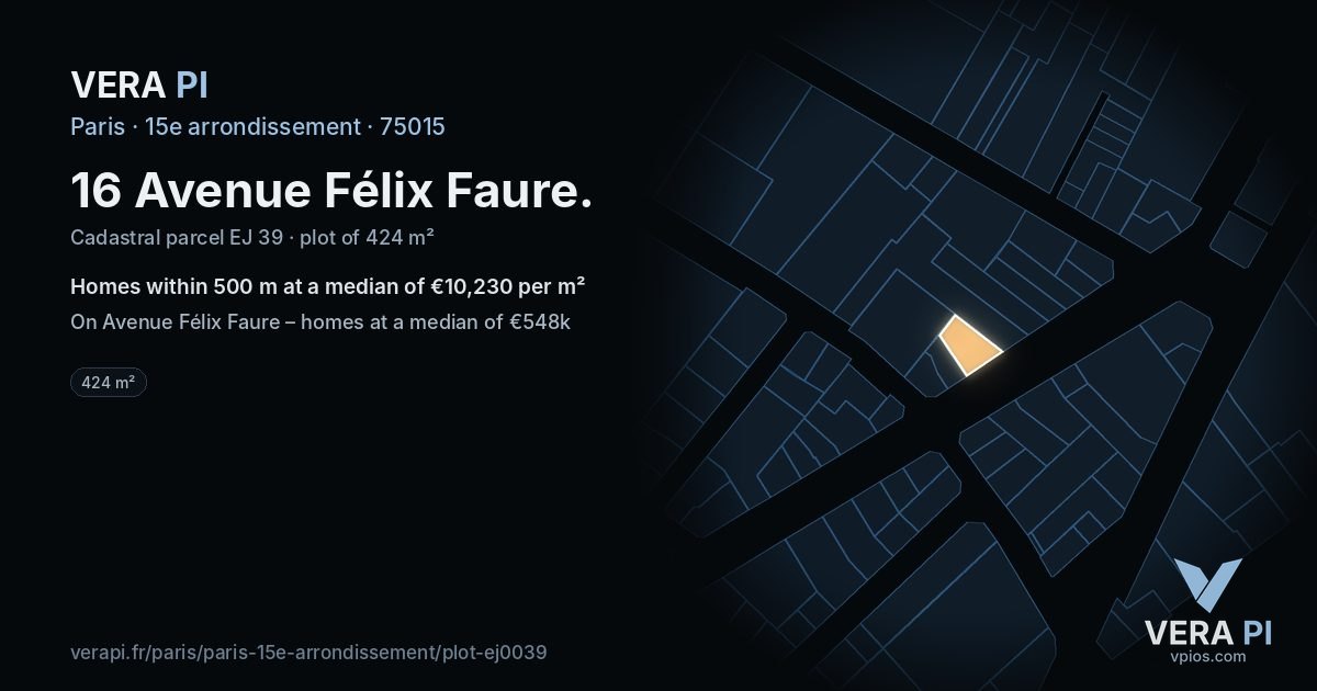 16 Avenue Félix Faure, 15e arrondissement at night – the plot lit, the parcels around coloured by the prices near them