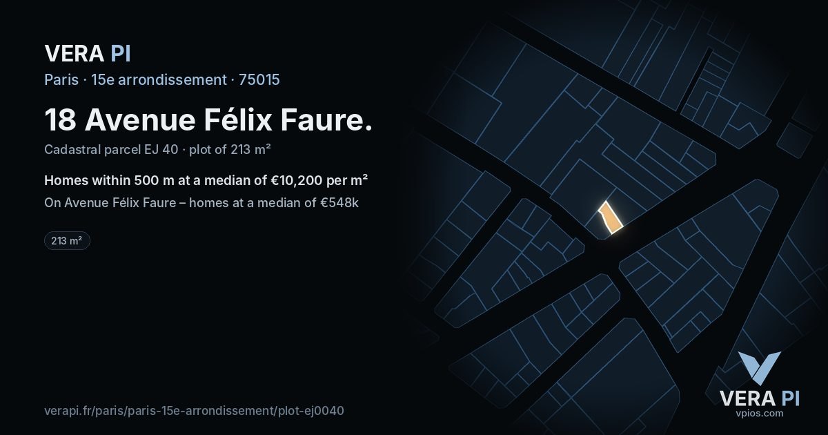 18 Avenue Félix Faure, 15e arrondissement at night – the plot lit, the parcels around coloured by the prices near them