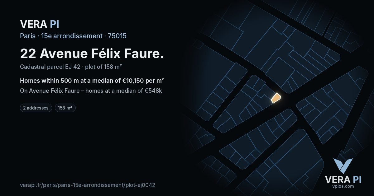 22 Avenue Félix Faure, 15e arrondissement at night – the plot lit, the parcels around coloured by the prices near them