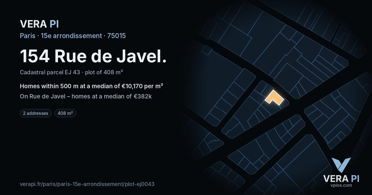 154 Rue de Javel, 15e arrondissement at night – the plot lit, the parcels around coloured by the prices near them