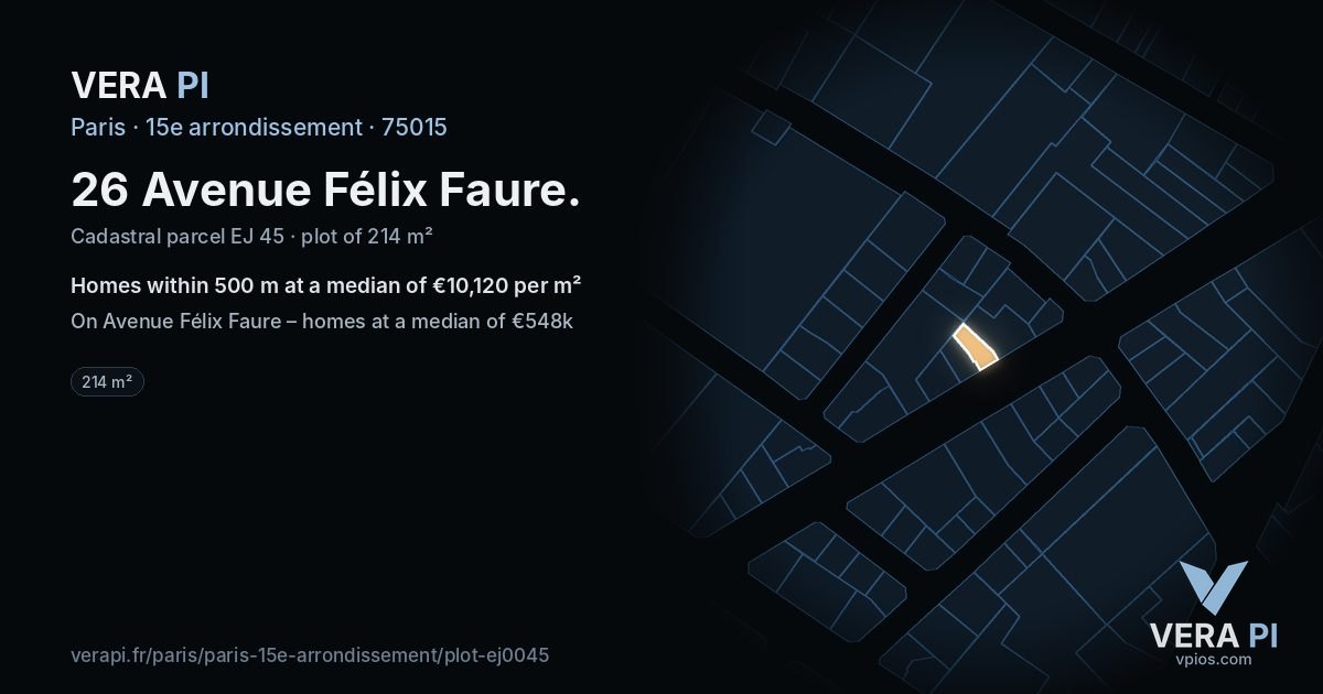26 Avenue Félix Faure, 15e arrondissement at night – the plot lit, the parcels around coloured by the prices near them