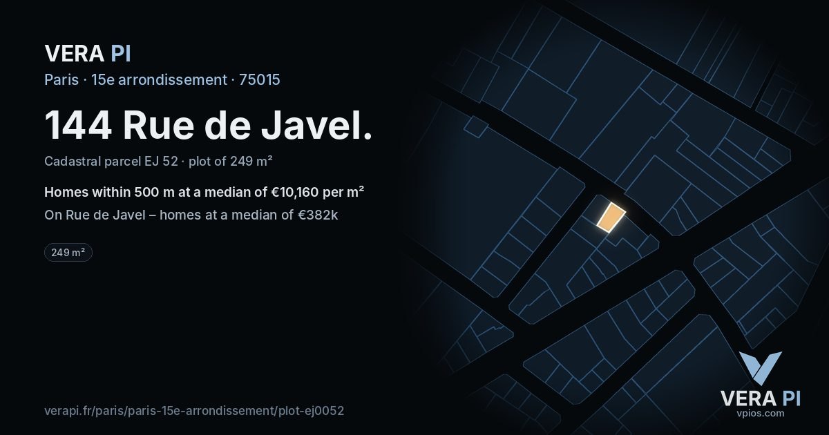 144 Rue de Javel, 15e arrondissement at night – the plot lit, the parcels around coloured by the prices near them