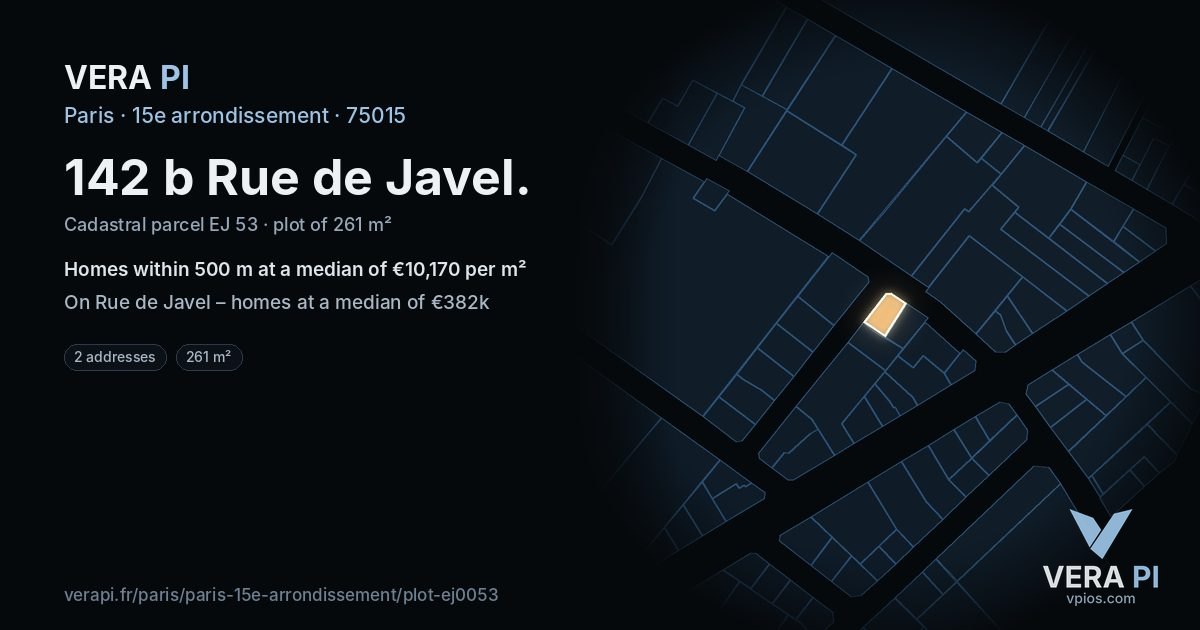 142 b Rue de Javel, 15e arrondissement at night – the plot lit, the parcels around coloured by the prices near them