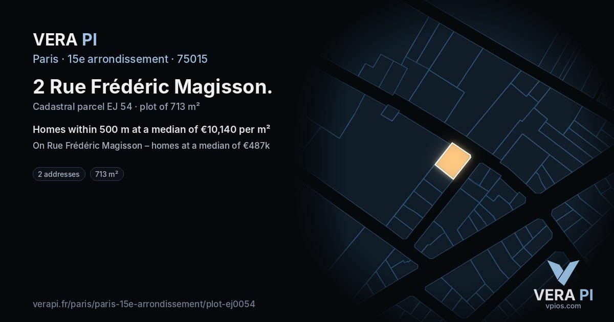 2 Rue Frédéric Magisson, 15e arrondissement at night – the plot lit, the parcels around coloured by the prices near them