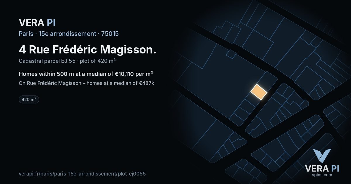 4 Rue Frédéric Magisson, 15e arrondissement at night – the plot lit, the parcels around coloured by the prices near them