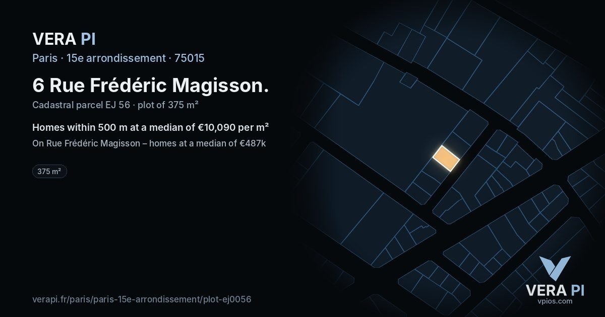 6 Rue Frédéric Magisson, 15e arrondissement at night – the plot lit, the parcels around coloured by the prices near them