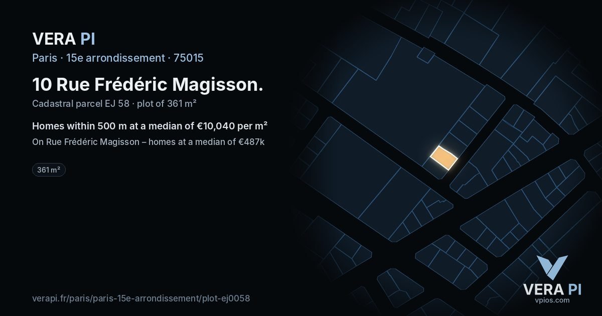 10 Rue Frédéric Magisson, 15e arrondissement at night – the plot lit, the parcels around coloured by the prices near them