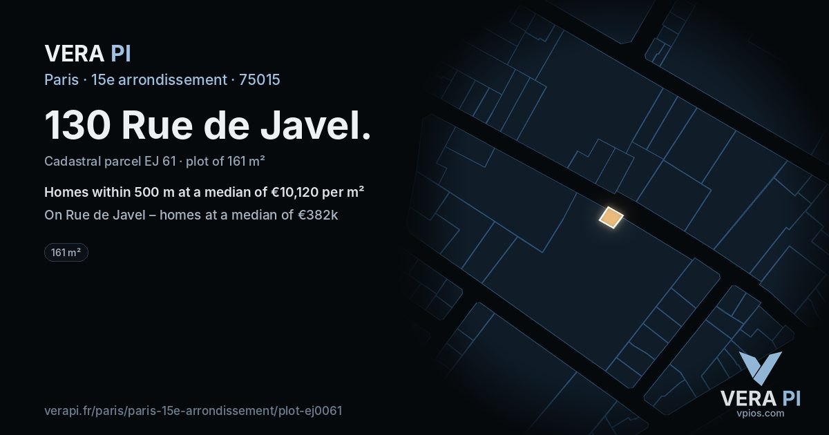 130 Rue de Javel, 15e arrondissement at night – the plot lit, the parcels around coloured by the prices near them