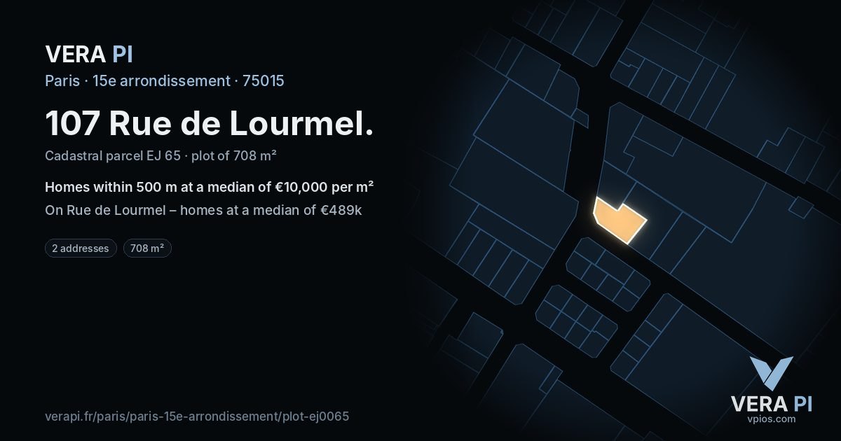 107 Rue de Lourmel, 15e arrondissement at night – the plot lit, the parcels around coloured by the prices near them
