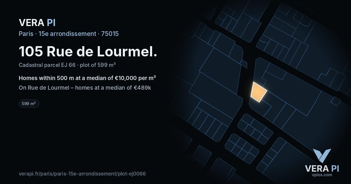 105 Rue de Lourmel, 15e arrondissement at night – the plot lit, the parcels around coloured by the prices near them
