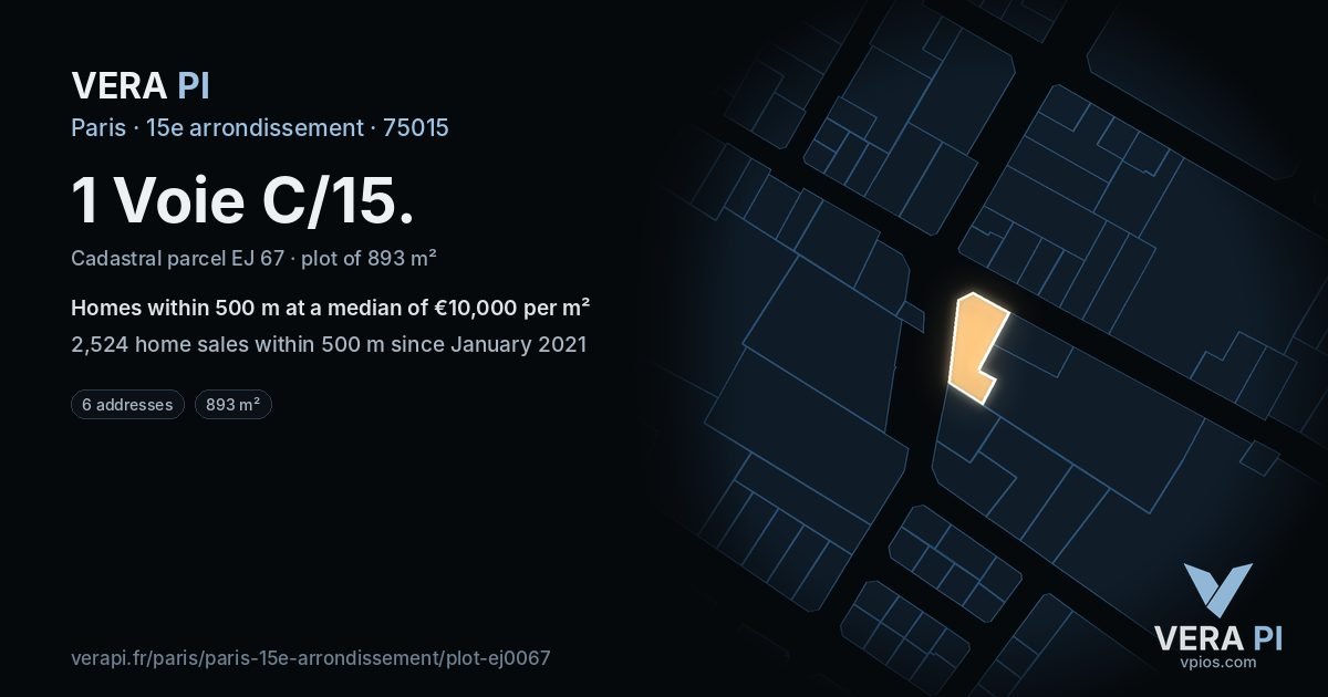 1 Voie C/15, 15e arrondissement at night – the plot lit, the parcels around coloured by the prices near them