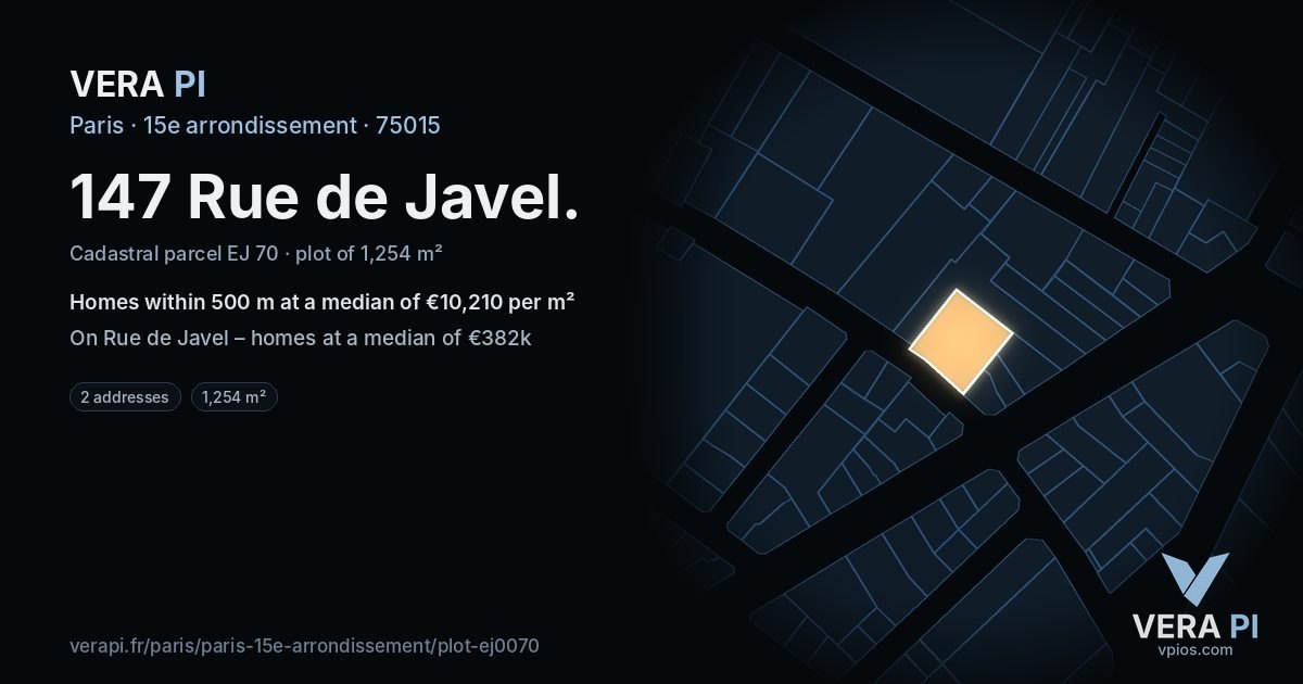 147 Rue de Javel, 15e arrondissement at night – the plot lit, the parcels around coloured by the prices near them