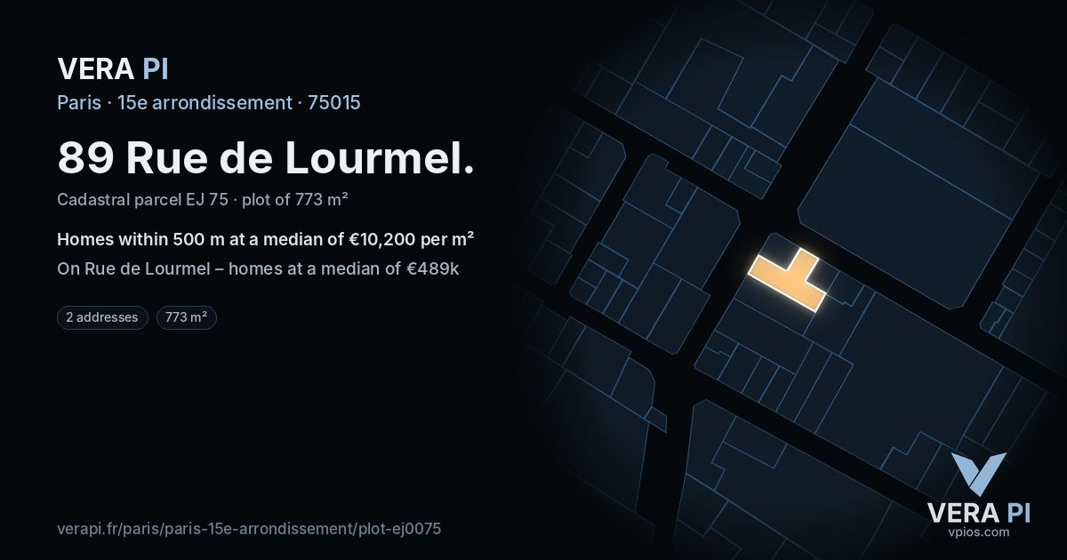 89 Rue de Lourmel, 15e arrondissement at night – the plot lit, the parcels around coloured by the prices near them