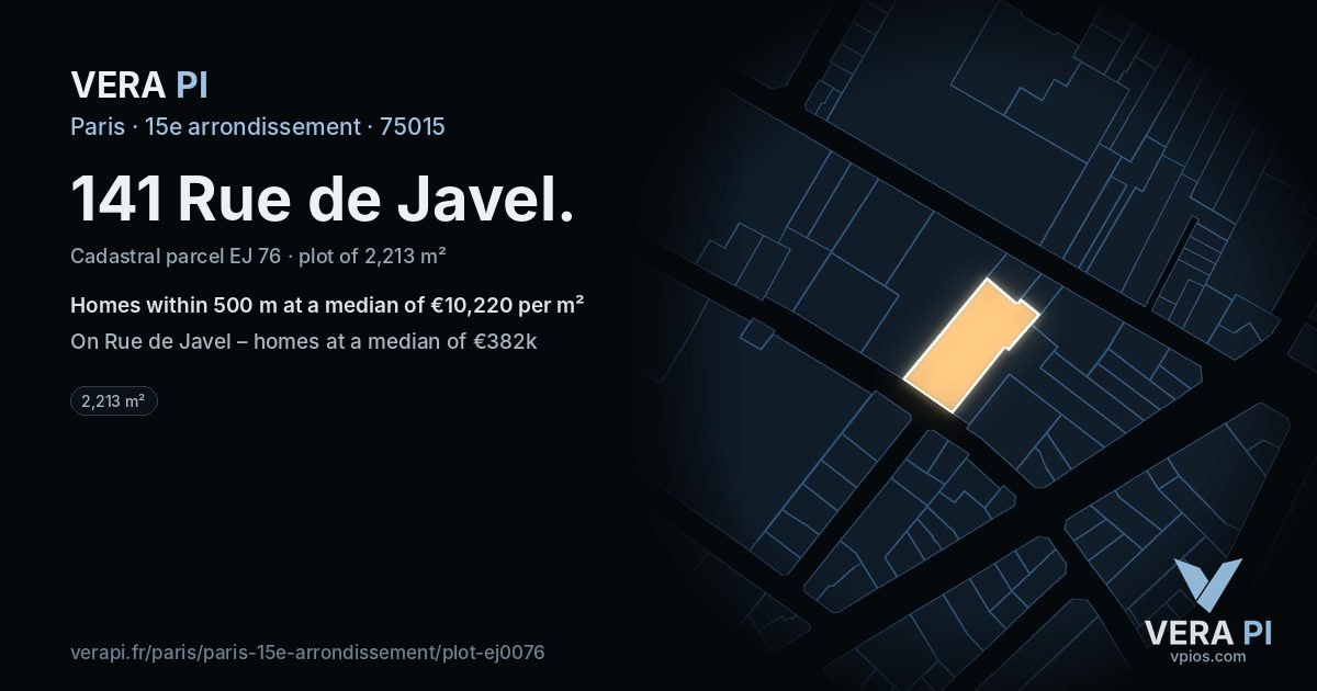 141 Rue de Javel, 15e arrondissement at night – the plot lit, the parcels around coloured by the prices near them