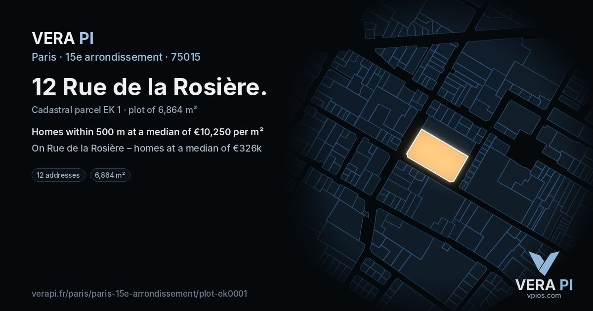 12 Rue de la Rosière, 15e arrondissement at night – the plot lit, the parcels around coloured by the prices near them