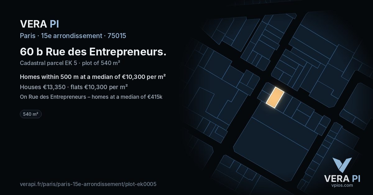 60 b Rue des Entrepreneurs, 15e arrondissement at night – the plot lit, the parcels around coloured by the prices near them