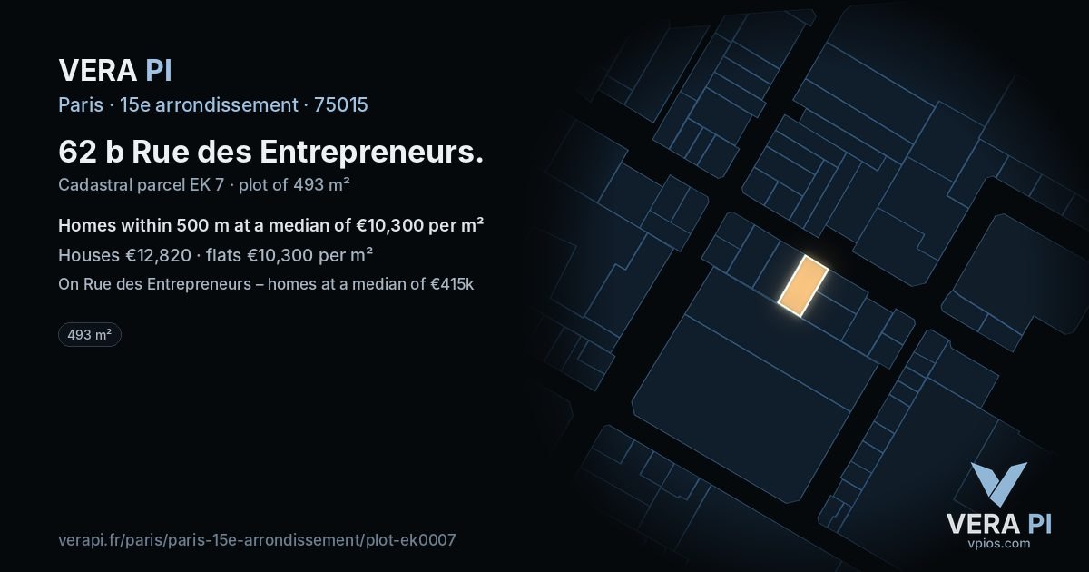 62 b Rue des Entrepreneurs, 15e arrondissement at night – the plot lit, the parcels around coloured by the prices near them