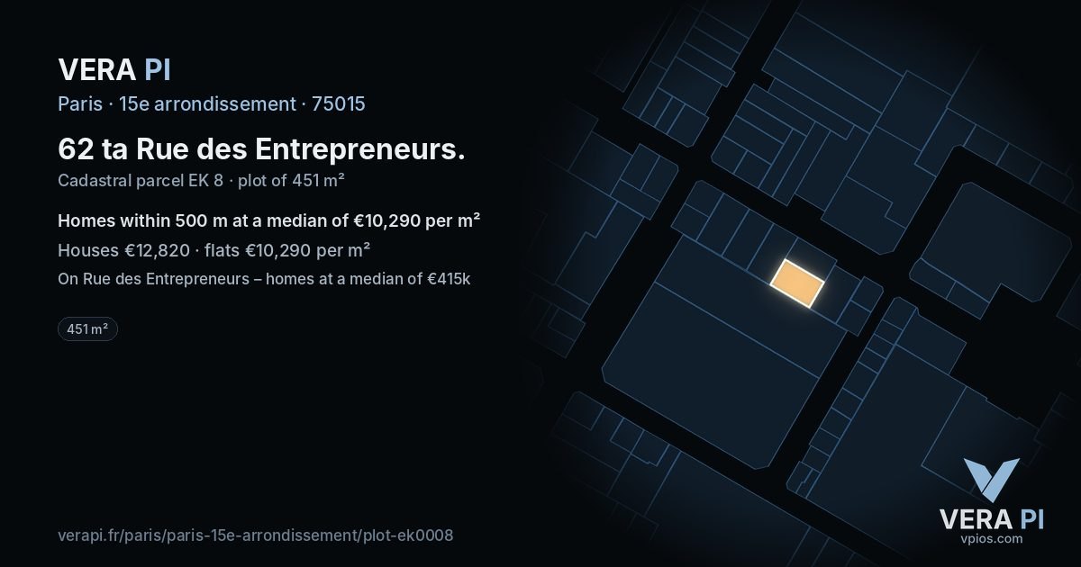 62 ta Rue des Entrepreneurs, 15e arrondissement at night – the plot lit, the parcels around coloured by the prices near them