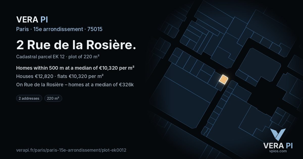 2 Rue de la Rosière, 15e arrondissement at night – the plot lit, the parcels around coloured by the prices near them